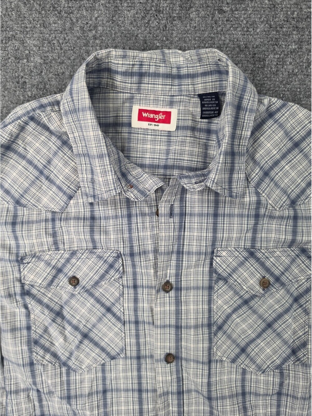Wrangler Western Shirt Mens M Blue Plaid Long Sleeve Cowboy Stretch Button Up